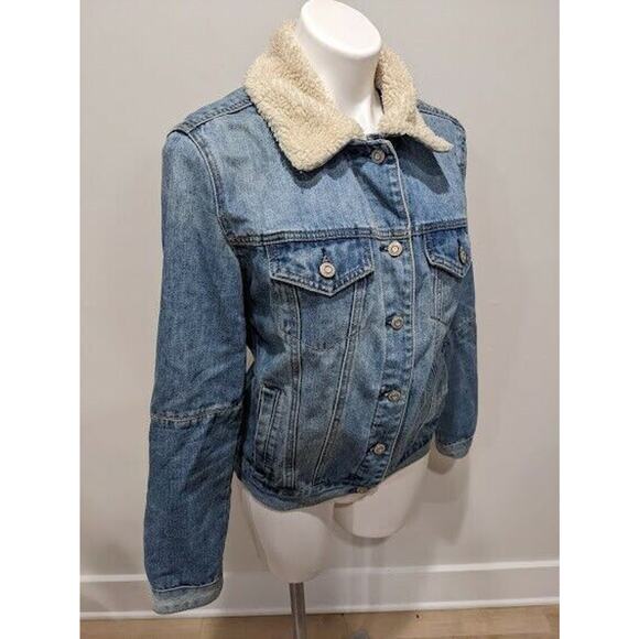 Kensie Womens Size Small Denim Jacket Medium Wash Faux Sherpa Collar Pockets - Picture 4 of 8